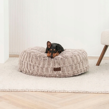 Пуф-лежак для собак, м'яке хутряне ліжечко бежевого кольору (капучино)