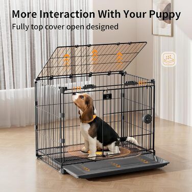 Клітка для собак середнього розміру, 76,2 см, металева собача будка для дому, дротяна клітка з ковзними дверима та знімним піддоном, відкрита зверху, чорна