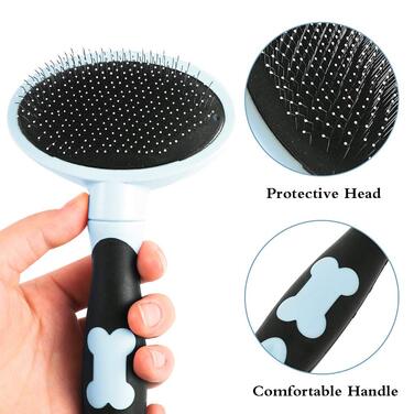 Бурштук для догляду за шерстю собак Tonyg-P, м'яка вичавкова щітка + двосторонній гребінець для собак з довгим волоссям (синій)