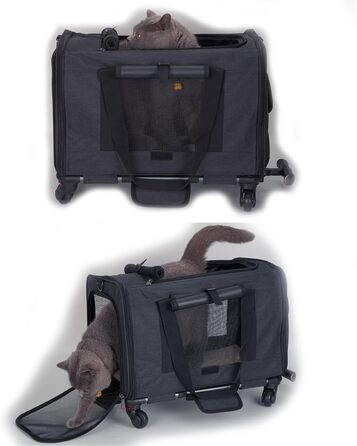 Транспортувальна сумка для домашніх тварин: собак та котів середніх та малих порід. Переноска для подорожей з телескопічним ручками та знімними колесами. Колір: темно-сірий