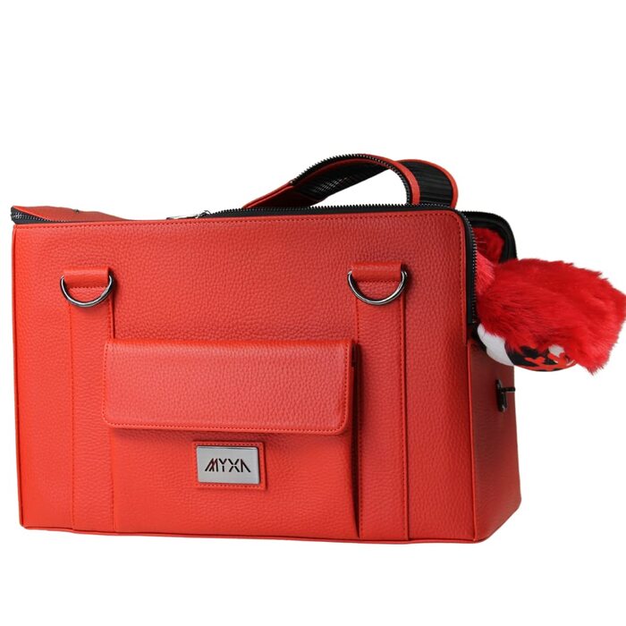 Сумка-переноска для собак MYXA Classi з знімною сіткою на даху та зовнішньою кишенею (Квітковий принт, червоний)