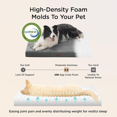 Килимок для собак BEDSURE великих порід - м'яке ліжко з неслизьким дном та знімним чохлом, сірий, 104x69x8.5 см