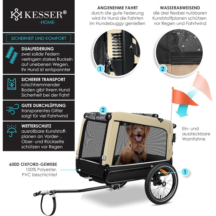 KESSER Причіп для собак Boxer 3-в-1: візок, джоггер, велосипедний причіп, 240 л, 600D Оксфорд, амортизований, до 40 кг