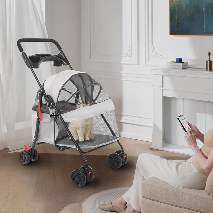 Складаний візок для собак до 18 кг, бугі для маленьких собак та котів (світло-сірий)
