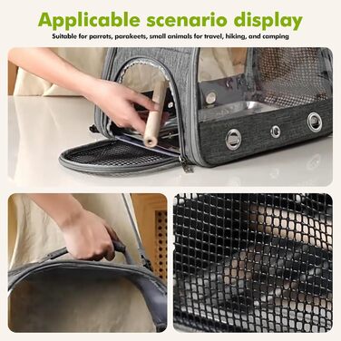 Транспортна сумка для птахів Vogel з ручкою та металевим підносом, переносна клітка, сумка для подорожей з папугами, рюкзак для птахів з дерев'яною ручкою, переносна сумка для маленьких тварин, переносна клітка для птахів (Сірий)