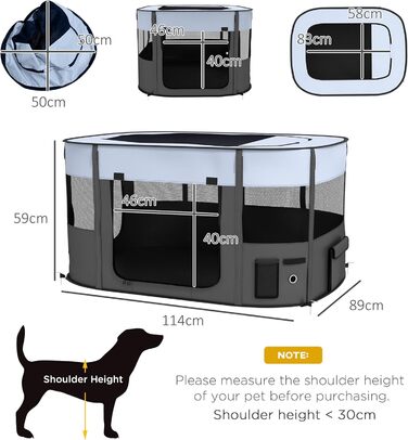 Клітка для собак PawHut, вольєр для тварин, переносний складаний вольєр для собак та котів з сумкою для зберігання, 114 x 89 x 59 см, сірий, XL