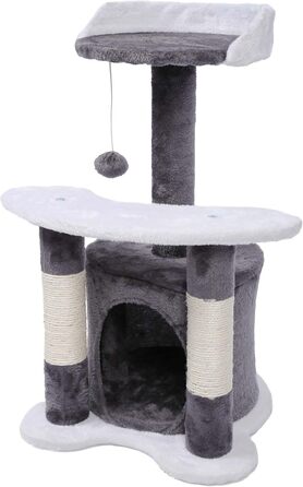 Дряпалка для котів Wiltec 67 см, чорно-біла, з сизалю, платформою, будиночком та іграшкою, крізьбаум для котів