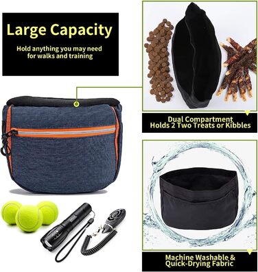 Сумка для корму для собак, сумка для ласощів, водонепроникна сумка для корму, сумка для ласощів, миска для їжі та подорожей, для тренувань собак та зберігання корму (Блакитна)