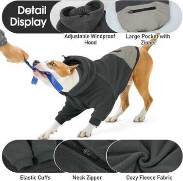 Світшот для великих собак Nanaki з капюшоном та кишенею, тепла флісова куртка для хлопчиків та дівчаток, підходить для Бульдога, зимовий одяг для собак, для дому та на вулицю (Сірий, X-Large)
