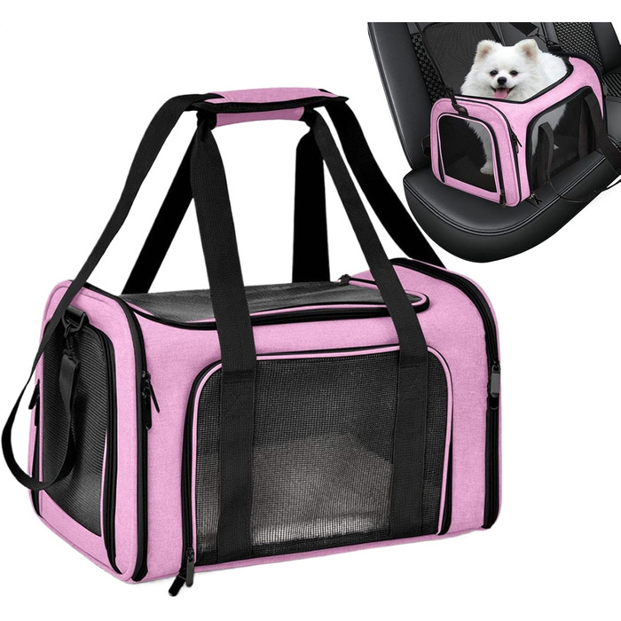 Транспортна переноска для тварин, сумка-переноска, переноска для собак, портативна, багатофункціональна, м'яка, складна, стабільна, безпечна, рожева