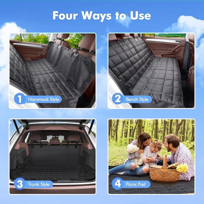 Захист для заднього сидіння авто для собак 4-в-1, 100% водонепроникний, з боковими захистами, для легкових, вантажних автомобілів та SUV, стійкий до подряпин та ковзання
