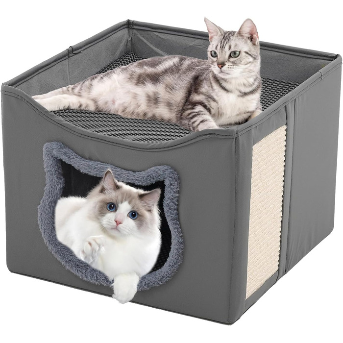 Двоповерховий складаний будиночок для котів Yosamy з когтеточкою, міцний матеріал, можна прати, ліжко для котів в приміщенні, 41x41x35 см