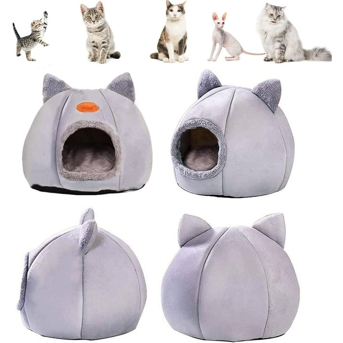 Кігтеточка-будиночок для котів, тепла та м'яка печера-ліжко для кошенят та дорослих котів (сірий, L)