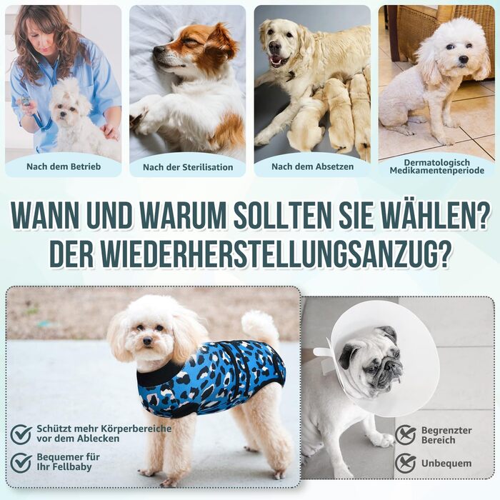 Захисний одяг для собак після операції: комбінезон з блискавкою та липучкою, анти-витік та захист ран, дихаючий, XL, блакитно-зелений