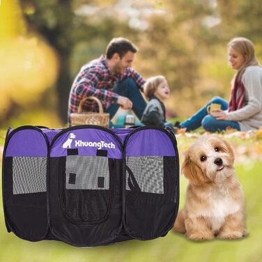 Клітка-манеж для тварин XhuangTech: собаки, коти, цуценята, 80x80x58,4 см, м'який матеріал, портативна, складана, для дому та вулиці, фіолетовий/чорний