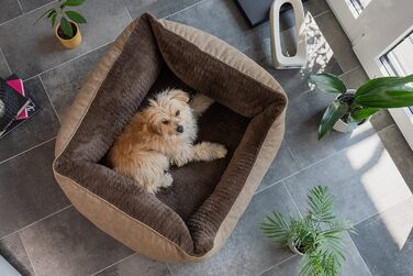 TrendPet VitaBed Style - Ортопедичне ліжко для собак, штучна шкіра зовні, м'яке всередині (80x70 см, Коричневе)