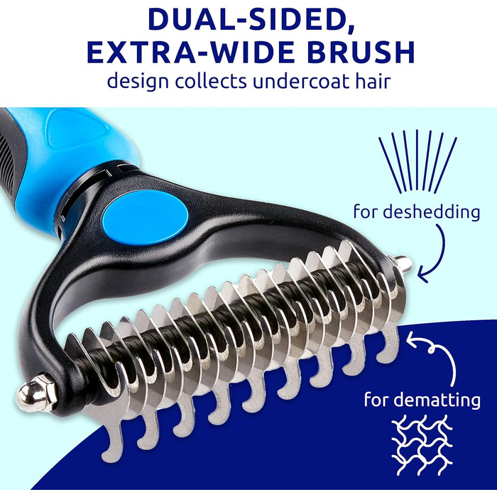 Щітка для котів та собак Pat Your Pet - для довгої шерсті та підшерстка, гребінець для собак та котів, двосторонній гребінець для догляду за шерстю та видалення ковтунів (блакитний)
