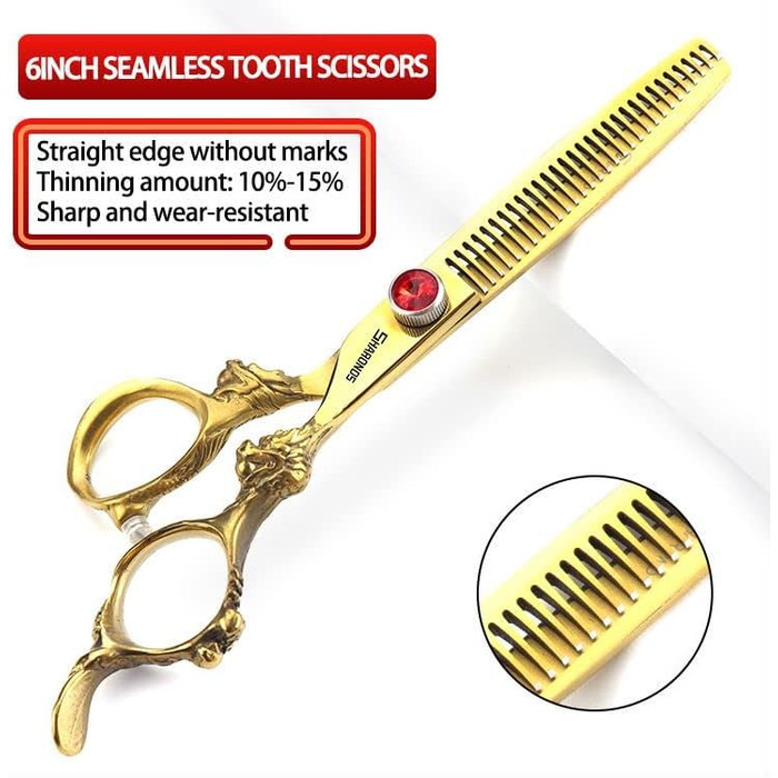 Японські професійні ножиці для волосся 6/7/8/9 дюймів, 440C сталь, з ручкою у вигляді дракона, золоті (набір 3 шт.)