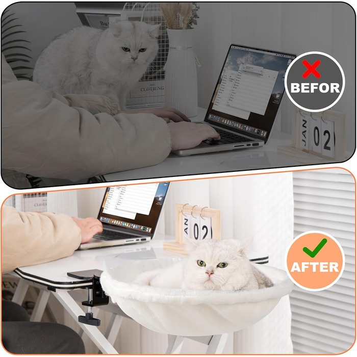 Крісло-гамак для кота Uross на стіл - 360° обертання та регулювання висоти, м'яке ліжко для кота з 2 знімними чохлами, місце для сну для дому, офісу, цілорічне використання (Бежевий)