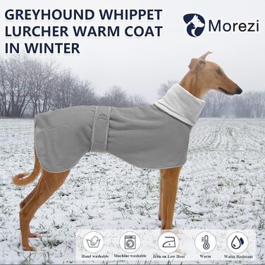 Зимовий собачий одяг Morezi для хортів, сірої XXL, з відбивною смугою, м'який фліс, регульований ремінь