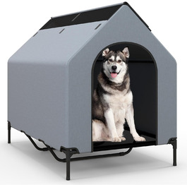 Будинок для собак COSTWAY 2 в 1 з ліжком, сірий, 84 x 132 x 114 см