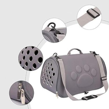 Зручна переноска для тварин з плечовим ремінцем | Складана переноска для котів та інших домашніх улюбленців | Ідеально для подорожей, прогулянок, літаків, відвідування ветеринара та міста (Сірий, M)