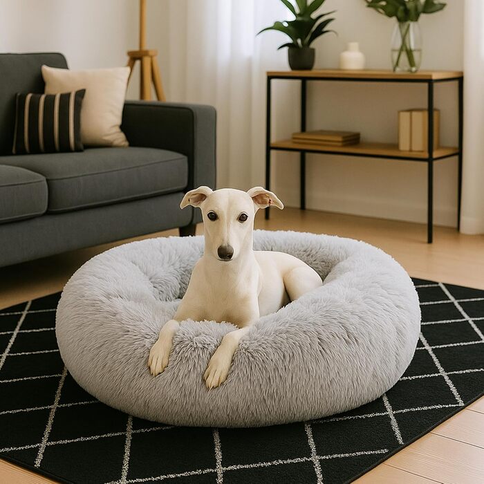 М'яке ліжко для собак знімний чохол 80 см - Ручна робота, пухнасте ліжко для собак, подушка для собак пухнаста, ліжко для котів, машинне прання - Кругле ліжко для котів сріблясто-сірий 80 см сріблясто-сірий