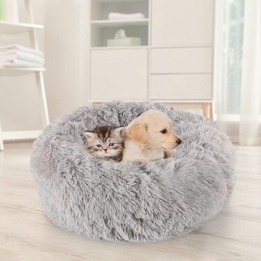 М'яке ліжко-подушка у вигляді пончика для собак та котів, сірого кольору, 60 см. Заспокоює, зменшує тривожність, з антиковзким дном, можна прати