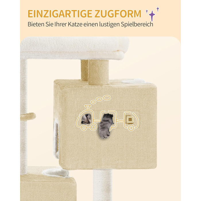 Дерево для кігтів Hzuaneri Kratzbaum 75 см, стійкий, з великою лежанкою, гrottoм, сизалевими стовпами, кошиком та іграшками, меблі для котів, MS07618LG (55 x 30 x 75 см, бежевий)
