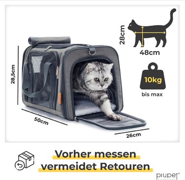 PiuPet® переноска для котів – міцна сумка з великим оглядовим вікном, стильна коробка для транспортування котів з м'яким знімним килимком