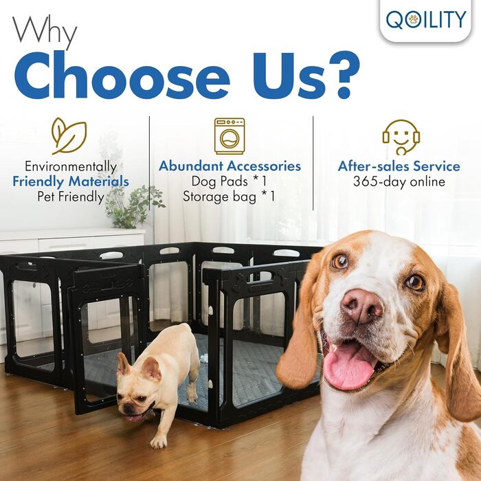 Клітка для собак Qoility, прозора, з дверцятами, 61 см, 12 панелей, чорна