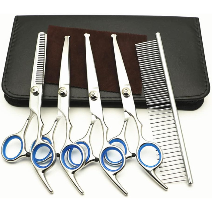 Набір ножиць для грумінгу собак 6 дюймів з безпечними закругленими кінцями, для вирівнювання та стрижки шерсті собак та котів, (5 шт.) з шкіряним чохлом