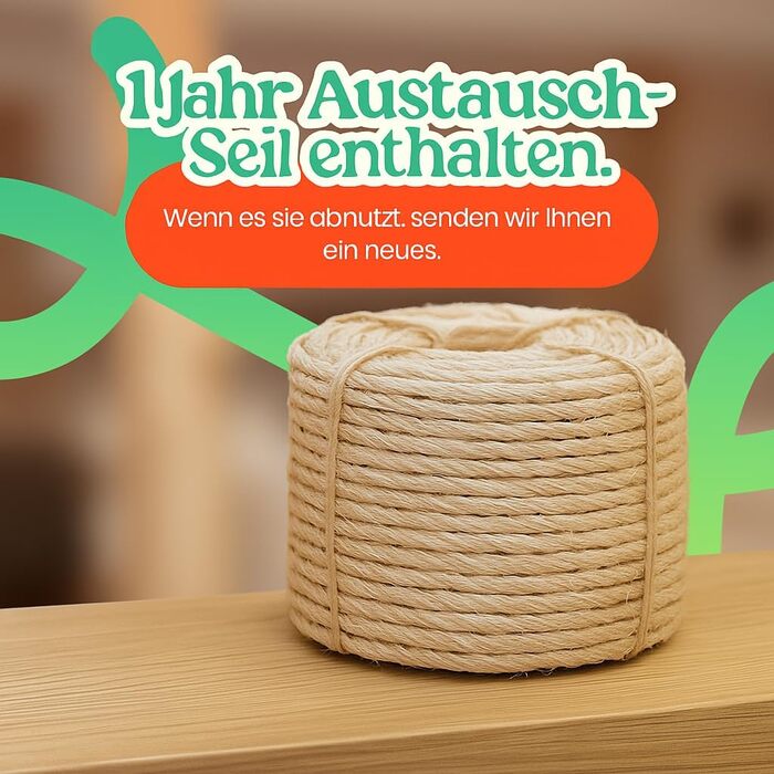 Преміум кігтеточка для котів 89 см - з натурального березового дерева, сизалевого мотузка, дерев'яної основи з березовим шпону, ідеальна для великих котів, безкоштовний запасний мотузок