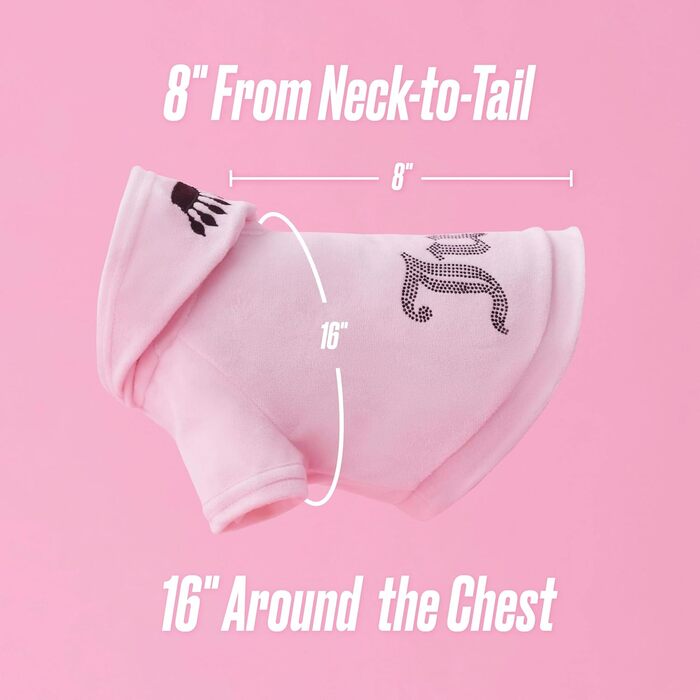 Худі Juicy Couture Bling Velours для домашніх тварин – Рожевий – Розмір XS/S (0,9–3,2 кг) – для маленьких собак та котів