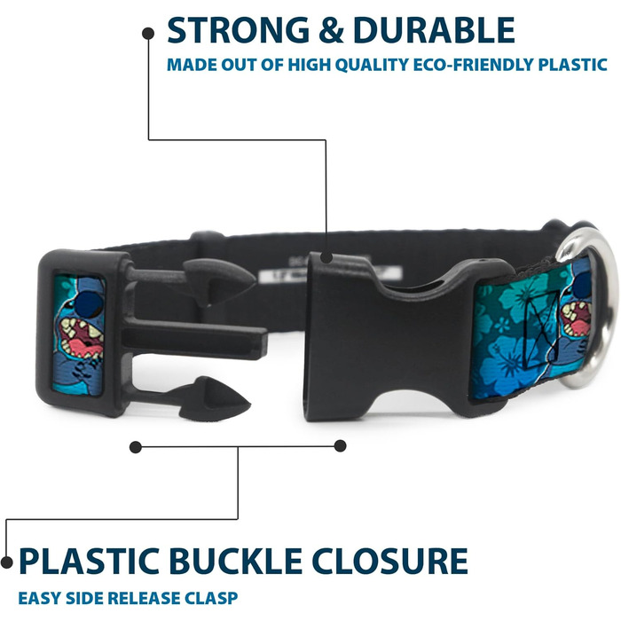 Нашийник Buckle-Down з пластиковим затискачем - Stitch Expressions/Колаж гібіскусу зелено-блакитний градієнт - ширина 1 дюйм - підходить для шиї 15-26 дюймів - великий
