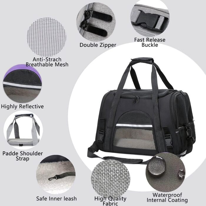 Транспортна переноска для собак та котів KJSXUUE, чорна, складна, з м'якою підстилкою