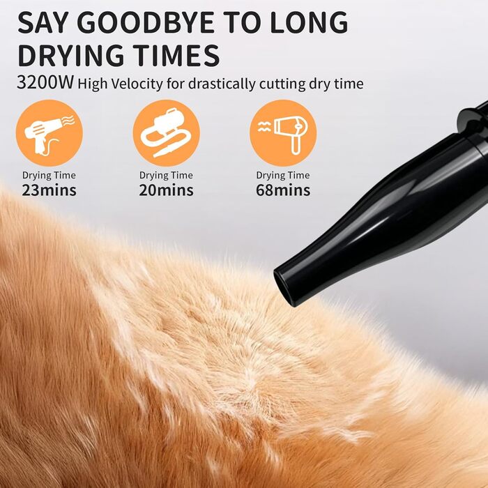 Сушарка для собак 3200W - безшумна сушарка для собак з регулюванням швидкості та температури, 4 насадки, щітка