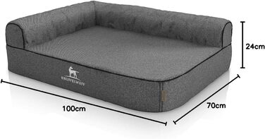 Ортопедичне кутове ліжко для собак Knuffelwuff Marlie з велюру, сіре, XL (100 x 70 см) з підголівником зліва, знімний чохол, для великих, середніх та малих собак