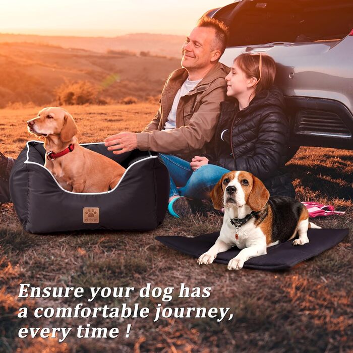 Автокрісло для собак Преміум, чорне: водонепроникне ліжко для маленьких та середніх собак, з підсумками та ременем безпеки