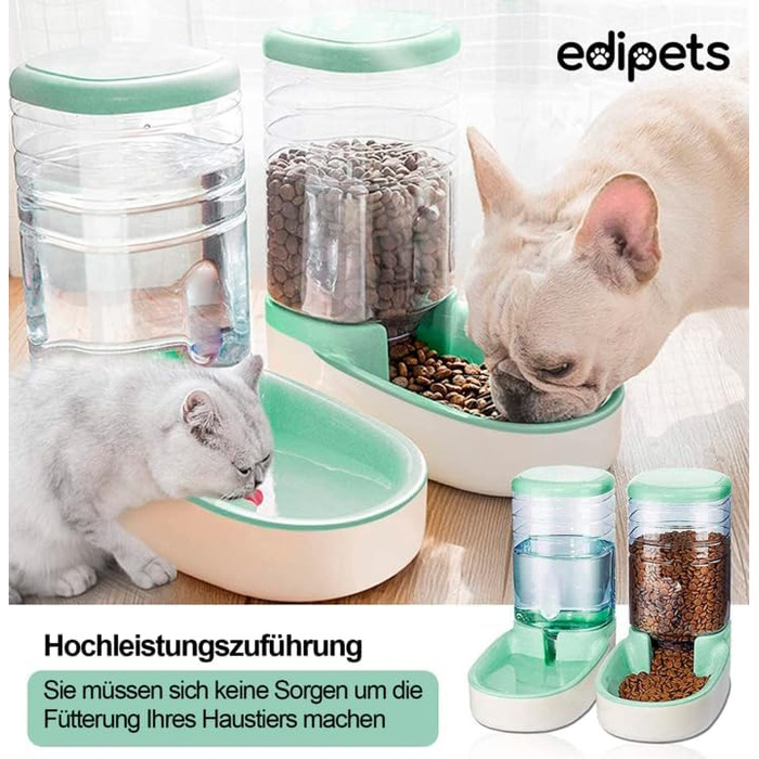 Edipets автоматична годівниця та поїлка для котів і собак, 2 в 1, 3.8 л, зелена