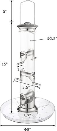 Годівниця для птахів iBorn з 6 місцями для підльоту, 20 см тарілка для корму, алюмінієва, 38 см