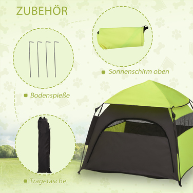 PawHut Pet Tent Намет для собак і будиночок для кішок на відкритому повітрі, вігвам-намет з сумкою для перенесення, навісом від сонця та сітчастим вікном, зелений