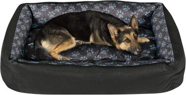 Крісло-лежанка для собак SuperKissen24: лежанка-кошик, лежанка-софа, лежанка для собак великих, середніх та маленьких порід. Лежанка для тварин, розмір L, чорний та сірий колір, з подушками з льону, 95x75 см. Можна прати.