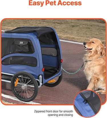 VEVOR Причіп для собак, вантажопідйомність до 45,4 кг, легкий, складна конструкція, універсальний кріплення, відбивачі, прапор