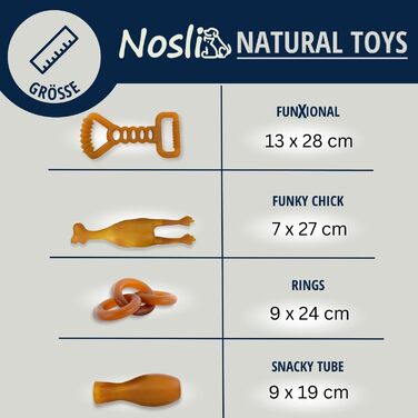 Набір іграшок для собак Nosli Natural Toys, 100% натуральний каучук, для догляду за зубами, жування, міцні для апортування та перетягування, для малих і великих порід, інтелектуальні та фітнес-іграшки, 4 шт.