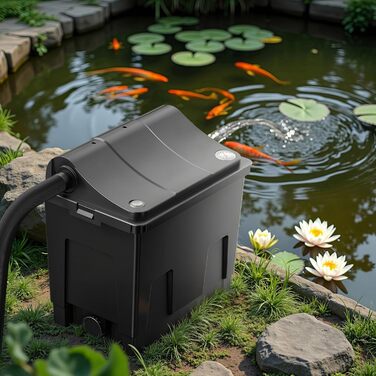Біофільтр SunSun CBF-200U з 9W УФ-лампою для ставка з коропами, продуктивність 6000 л/год, з фільтруючим матеріалом, однокамерний проточний фільтр