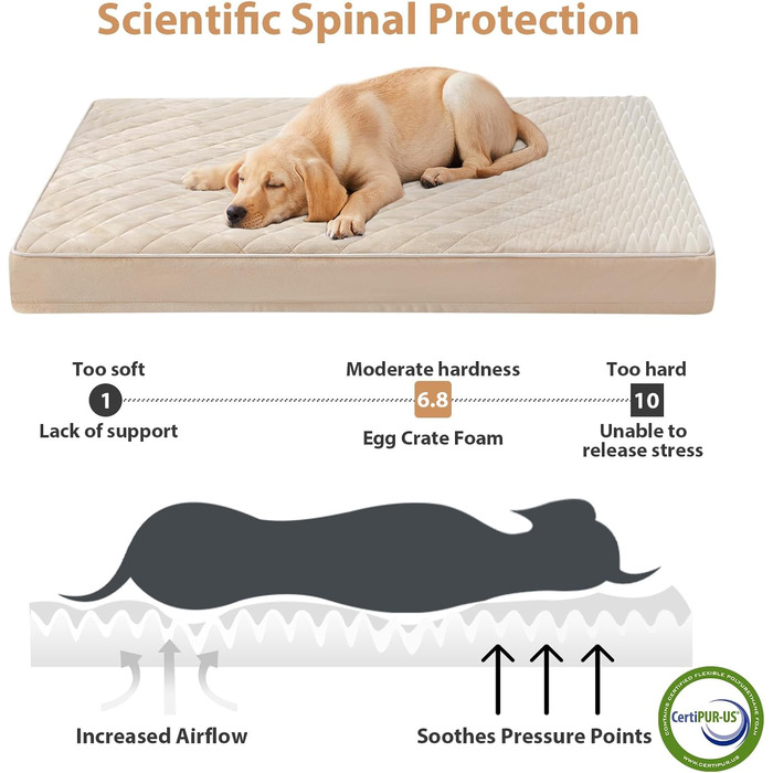 Ортопедичне собаче ліжко WNPETHOME XL, вологостійке, велике, знімний та пральний чохол, антиковзаюча підкладка, матеріал Eierkisten-Schaumstoff, 104x69x10 см (Бежевий)