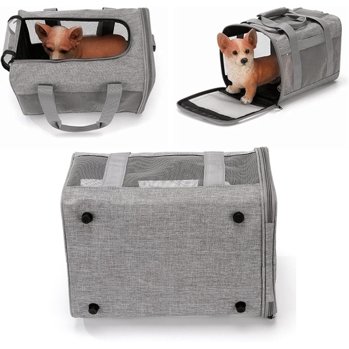 Транспортна переноска для котів та собак: складана переноска з двома отворами, сіра