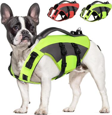 Світловідбиваюча жилет для собак CITEKOILE з ручкою, регульований, для плавання та водних видів спорту (M, зелений)