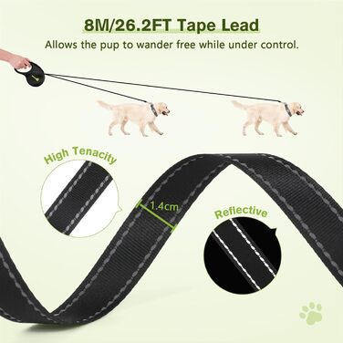 Рулетка для собак Pecute 8м, 50 кг, 360°, антиковзний хват, швидка зупинка, зелена